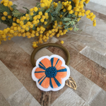 ツートンカラー刺繍のお花ヘアゴム オレンジ×ブルー