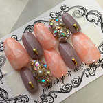 ピンク大理石♡ビジュー♡ネイルチップ