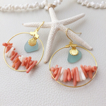 【送料無料】＊1点物＊seaglass ×珊瑚 ピアス.イヤリング