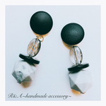 大ぶりデザイン♡ブラック×グレー ピアス/イヤリング
