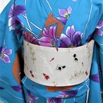 【再販】　リバーシブル半巾帯（金魚とニコニコ絣）
