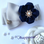  🆕 再販✴︎ つまみお花の上品バレッタ♡ネイビー×アイスグレー