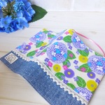 カラフル紫陽花のブックカバー☆デニム☆