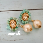 《再販♥5》アマゾナイト×コットンパール刺繍ピアス