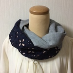 一点物♪スヌード＊ダブルガーゼと全面柄レース生地 navy✖︎gray
