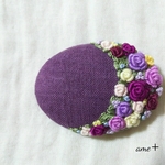 rose moon（パープル）刺繍ヘアゴム    ブローチへ変更可能
