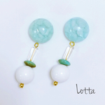 涼しげブルー×ホワイトのレトロピアス/イヤリング