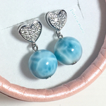 ♡幸せが呼び込めます♡ハイクオリティドミニカラリマーピアス 可愛いハート 癒される海模様 9mm Silver925