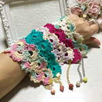 ★ 夢色の ささやき ★ 天然石 と レース編みの ゆらひら ブレスレット バングル