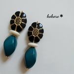 【SALE】ヴィンテージ風おおぶり　花×エメラルドグリーン
