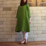【春夏新作】立体裁断で魅せる、ふわふわベルギーリネンで着心地を追求した大人のAラインフレアワンピース（宇治抹茶グリーン）