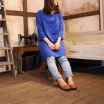 【春夏お出かけ】立体裁断で魅せる、着心地を追求した胸元切り替え春のお出かけフレアワンピース（大人のコットンダブルガーゼ）ブルー