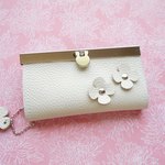 New・バニラホワイトのキーケース・直線口金・シルバー・受注販売