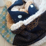 ハンドメイド◆スヌードダリアポンポン小花ニットファー 
