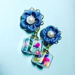 デニム×つまみ細工 ガラスボール イヤリング  ピアス