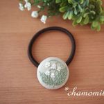 北欧風すずらんの刺繍ヘアゴム（３ｃｍ）