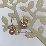 《再販》リボンパールピアス（ピンク）