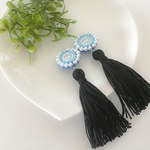 【🍉夏カラーsale】パール＆ビーズ刺繍イヤリング3（ブラック）
