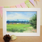 油絵原画『町の風景』　額縁付き