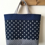 『と様ご予約品』キルティングdeトートバッグ-LL＋ ＃001【デニム×星×ヒッコリー】