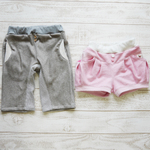 【h様ご依頼品】size90,110☆ヒッコリーデニムニットかぼちゃパンツ・マチ付きハーフパンツ