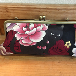 がま口 ポーチ  和柄 キルトゲイト 百花繚乱 黒猫&牡丹 母の日 