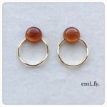 2way✳︎Brownのマーブルフープピアス☆イヤリング