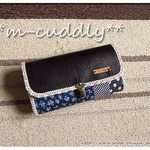 【訳あり】　長財布 ハンドメイド　ブルー小花パッチ