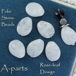 送料無料 ◇ Fake Stone Beads  Rose - leaf  Design ミルクホワイト ８pcs  10-T