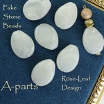 送料無料 ◇  Fake Stone Beads Rose - leaf  Design アイヴォリー ８pcs  10-S