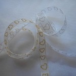 オーガンジーハート柄リボン　シルバー＆ゴールド　10ｍｍ　5ｍ