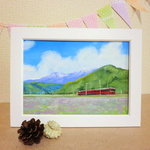 油絵原画『列車の旅』　額縁付き