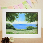 油絵原画『海を見つめて』　額縁付き