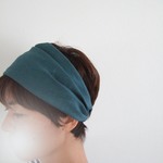 再入荷☆ブルーグリーンリネン　エアータンブラー加工で柔らか　ゆるターバン***アクセントに