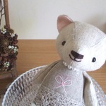 【受注生産】リネンのくまちゃん*ピンクリボン刺しゅう