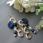 ネイビー×ゴールドのロングチェーンピアス♡