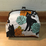 がま口 バッグ 黒猫&薔薇  リバーシブル モノトーン 