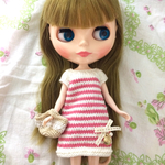 リカちゃんブライス服サマーニットワンピースセットピンク