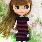 リカちゃんブライス服サマーニットワンピースセット紺