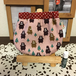 くまさん（ピンク）×デニムのバネポーチ