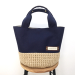 【受注製作】sizeS natural×Navy  麻かごラウンドトート 