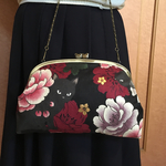 親子がま口 長財布 和柄  百花繚乱 和柄 黒猫&牡丹 母の日