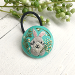 うさぎ刺繍のヘアゴム　ミント