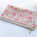 ★LIBERTY&帆布ラミネート　Felicite　フェリシテ　44P　ビニコのＷファスナーポーチ　◆ペンケース・通帳ポーチに♪
