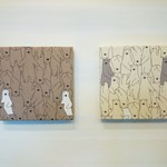 【アウトレット品】クマさん(ベージュ＆ホワイト）のファブリックパネル 20×20cm 2枚セット