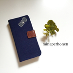 手帳型 iPhoneケース ミナペルホネン choucho ネイビー