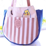 受注製作　選べるオカメインコのまんまるトートバッグ 〖ストライプ　デニム〗　