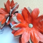 【期間限定　送料無料】革のお花のヘアゴムWオレンジ