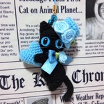 【送料無料】薔薇シルクハットの黒猫ハート*あみぐるみストラップ