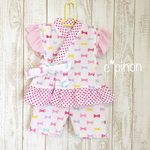 80.90size ピンク♡お姫様じんべい♡カラフル リボン柄*ふりふり甚平ドレス  